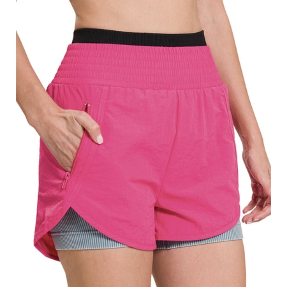 ZENANA Windbreaker Smocked High Waistband Running Shorts